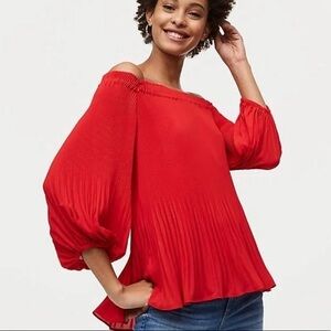 Off the shoulder red pleated blouse from Loft - Size L